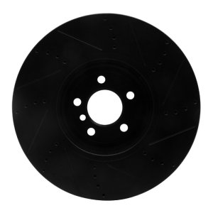 BMW 550I GT xDrive Brake Rotor (1) - Left Front - R1 Concepts - Drilled & Slotted - Black - `09-`17